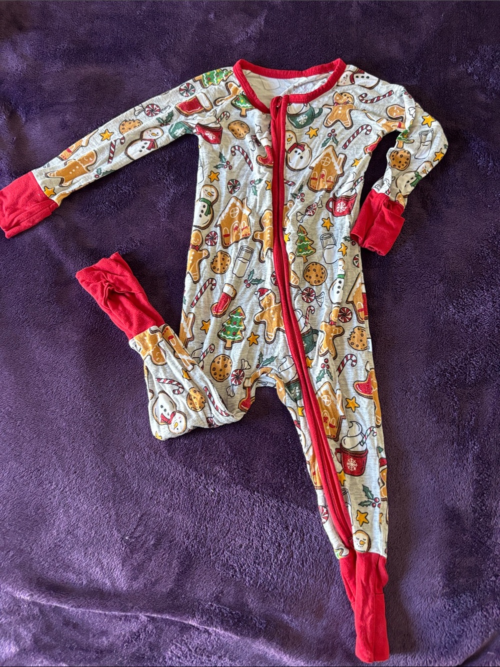 Little Sleepies Christmas Cookie Print Red-Trim Kids One-Piece Pajamas